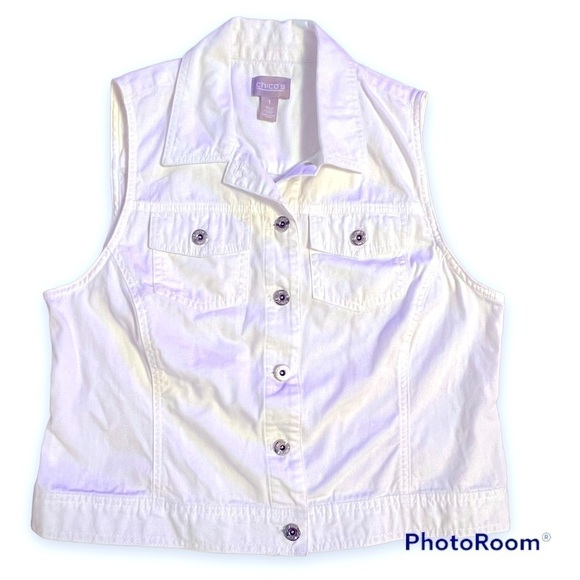 Chicos size 1 platinum white denim vest - Picture 1 of 3